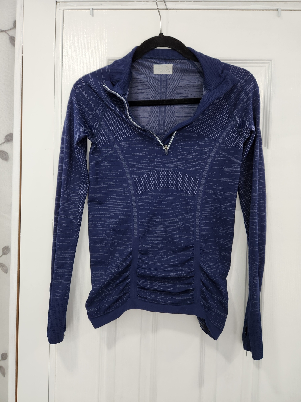 ATHLETA Women's Navy Seamless Quarter-Zip Performance Hoodie